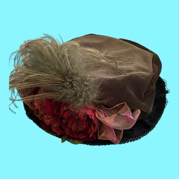 Vtg Hopeless Romantic Hunter Green Velvet & Roses Hat Made In USA Handfinished - Picture 9 of 14